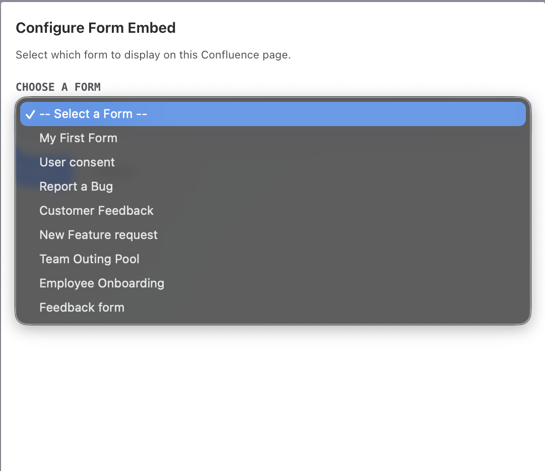 Selecting a form in the macro editor